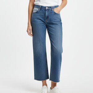 ANDERSSON BELL HIGH RISE PATCHWORK DENIM FLARED RAW HEM CROPPED JEANS - M